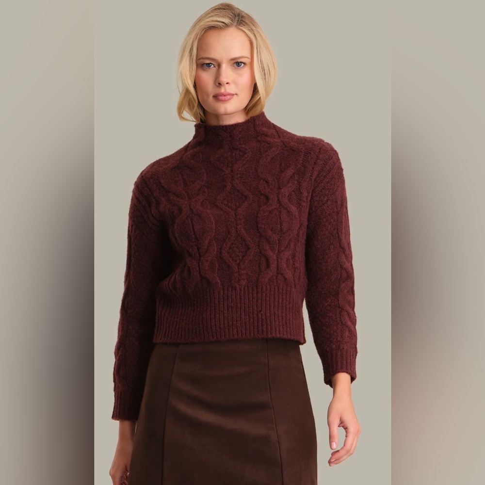 GRACE cable funnel‎ neck pullover NWOT oxblood